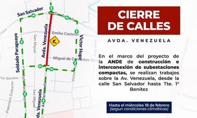 Cierre temporal de la Avda. Venezuela: desvíos y plazo por obras de la ANDE