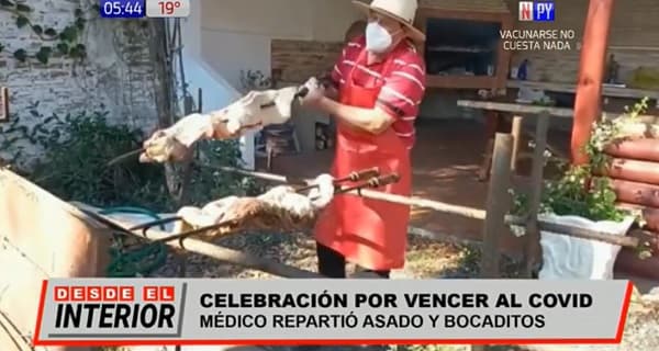 Médico que venció al Covid-19 reparte asado a familiares de pacientes
