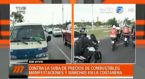 Trabajadores del transporte se manifiestan ante suba de combustible en la Costanera