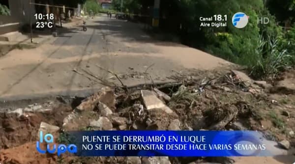 Puente cayó hace varias semanas y sigue sin ser reparado por la Comuna de Luque