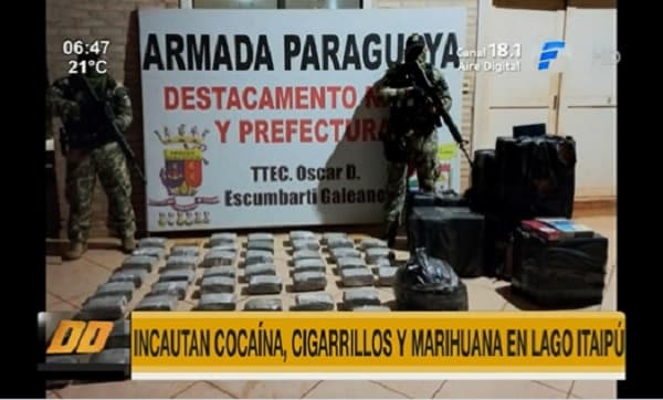 Armada incauta cocaína, marihuana y cigarrillos en lago de Itaipú