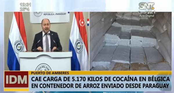 Caen toneladas de cocaína salidas de Paraguay en Bélgica