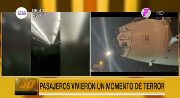 Avión llega con pasajeros aterrorizados, sin un motor y con parabrisas rotos