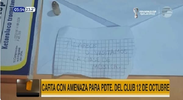 Envían mensaje de amenaza y una bala al presidente del 12 de Octubre