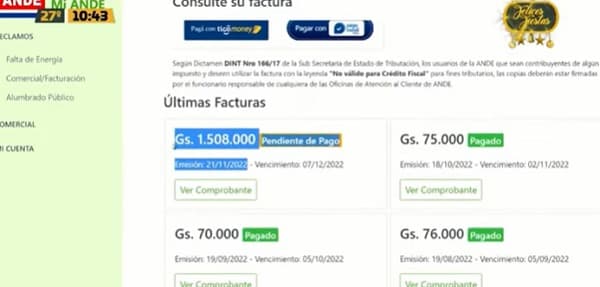 Denuncian sobrefacturación de la ANDE de más de G. 1.500.000