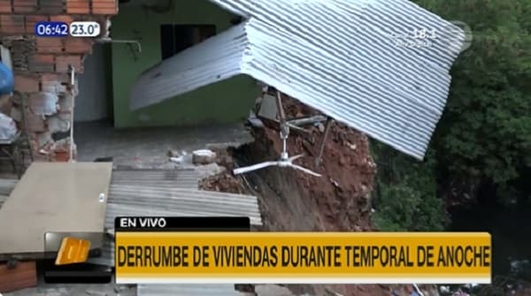 Viviendas se derrumban durante el temporal en Asunción