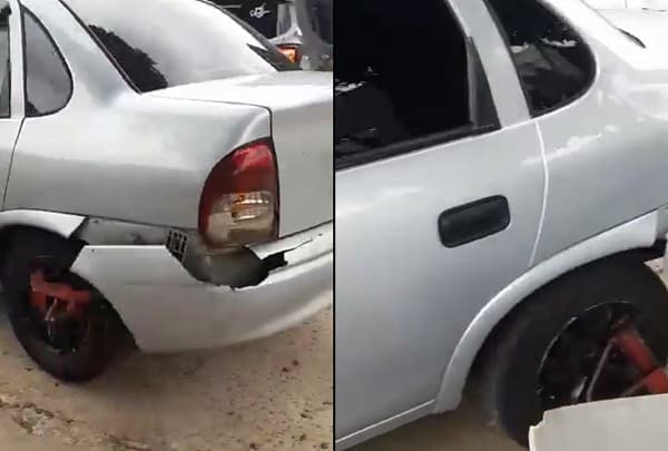 Hombre destroza parte de auto al conducir con el cepo puesto