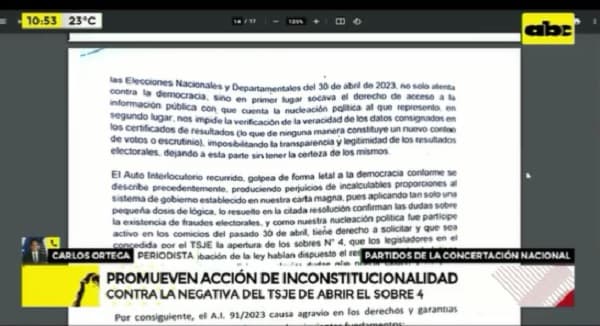 Presentan acción de inconstitucionalidad contra negativa a abrir el sobre cuatro
