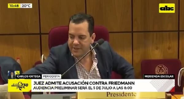 Juez admite imputación en contra del senador Rodolfo Friedmann