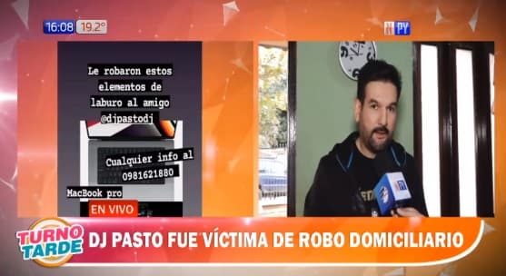 DJ Pasto denuncia robo de equipos de trabajo en su domicilio
