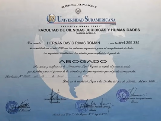 ¿Carrera de Derecho sin registro? El título de Hernán Rivas puesto en duda
