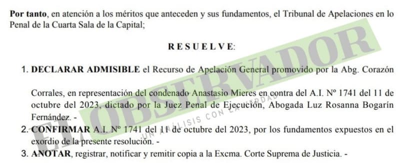 Cámara ratifica rechazo a revisión de medidas de seguridad para secuestrador de Cecilia Cubas