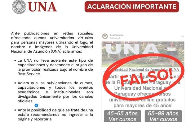UNA alerta sobre estafas con ofertas académicas falsas