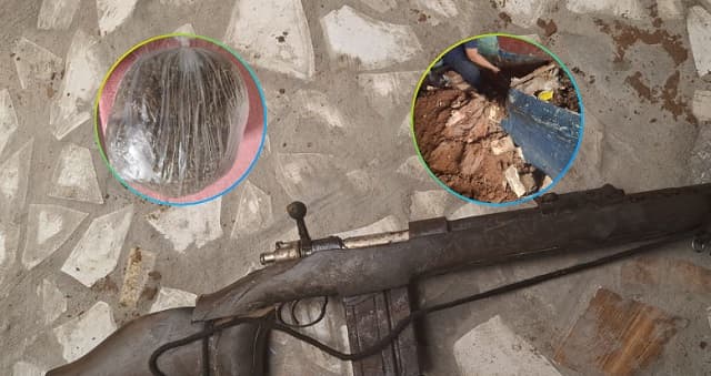 Fusil y marihuana enterrados hallados en la cárcel de Tacumbú