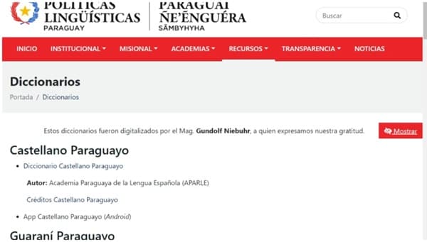 Gobierno paraguayo ofrece diccionarios de guaraní y lenguas indígenas en línea