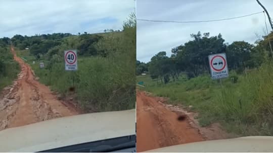 Insólito: Colocan señalización vial en un camino de tierra