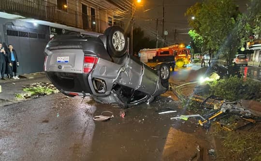 Joven perdió el control de su auto y terminó volcando en Ñemby: sufrió heridas leves