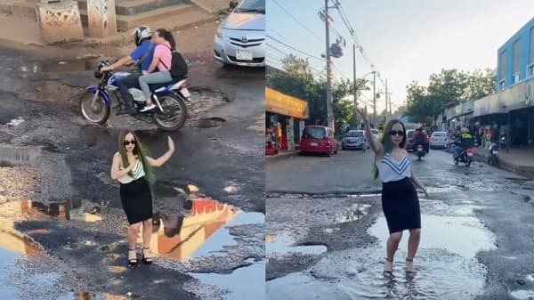 Bailó entre baches y logró que reparen la calle