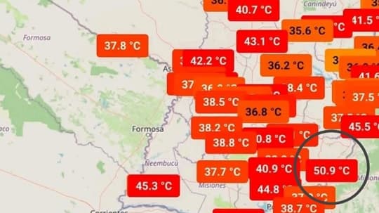 Sensación térmica de 50,9 °C se registró en Edelira